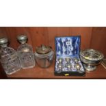 Decanters Biscuit Barrel Cased Plated Goblets and Rose Bowl