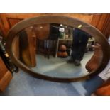 Old Wooden Framed Bevel Edge Oval Mirror