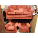 Red Fabric Upholstered Three Piece Suite