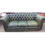 Green Leather Three Seater Button Back Chesterfield Sofa