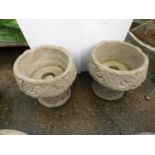 Pair of Pedestal Concrete Garden Planters