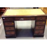 Reproduction Twin Pedestal Nine Drawer Desk with Leather Insert to Top