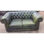 Green Leather Two Seater Button Back Chesterfield Sofa