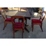 Reproduction Drop Flap Table and 4x Victorian Mahogany Balloon Back Chairs