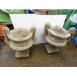 Pair of Pedestal Concrete Garden Planters