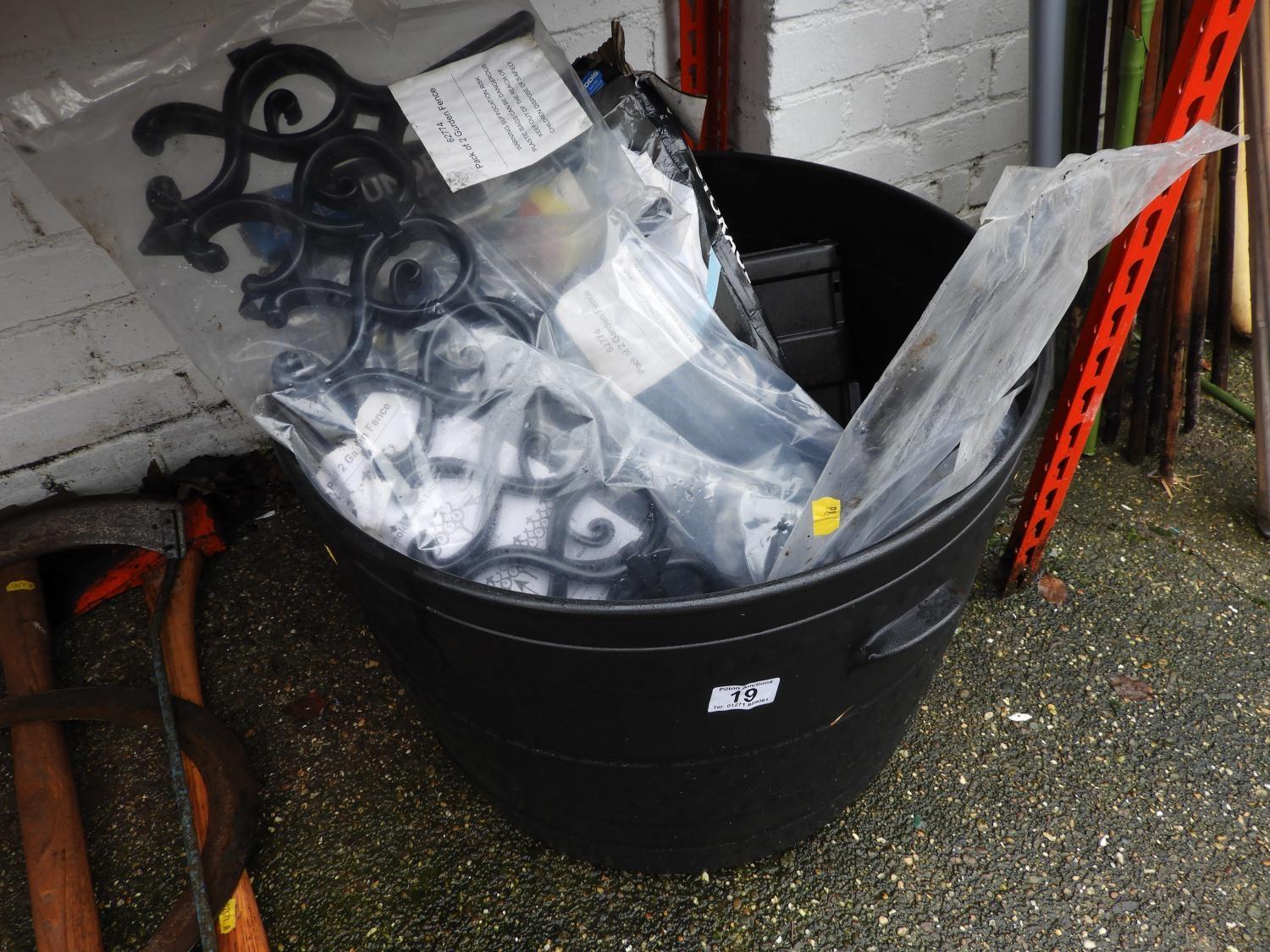 Rubber Bucket and Contents - Plastic Garden Fence etc