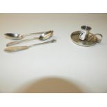 2x Silver Spoons, Fish Knife and a Candle Stick - 105gms