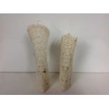 2x Carved Chinese Bone Ornaments - The Largest 22cm High