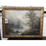 Gilt Framed Oil on Canvas - River Scene - Visible Picture 34cm x 25cm