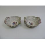 Pair of Hand Painted Porcelain Baskets - One has Poor Repair