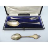 Cased Silver Spoon and Fork and Other Teaspoon