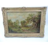 Gilt Framed Oil on Canvas Marked to Verso - A Scene in Sherwood Forest Dated 1890 - Indistinct