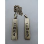 2x Silver Ingot Pendants - One on Chain - Total Weight 56gms