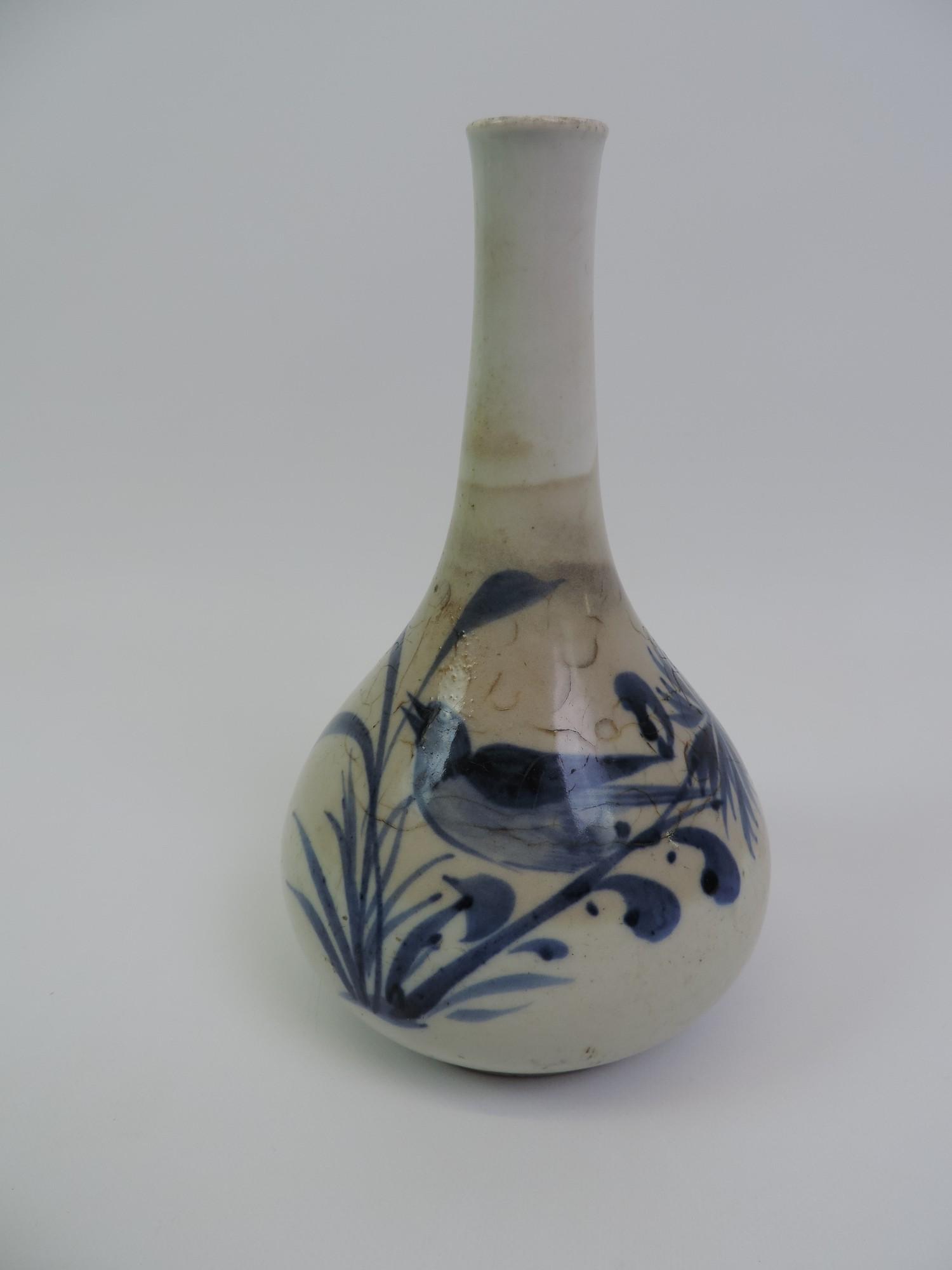 Chinese Vase with Birds - Crackle to Glaze - 20cm High