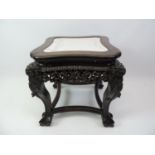 Carved Hardwood Table with Tiled Insert to Top - 45cm High