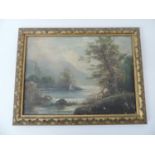 Gilt Framed Oil on Canvas - River Scene - Visible Picture 34cm x 25cm