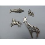 4x Pendants - Fish, Pig, Horse and Giraffe - Horse and Giraffe Both Silver
