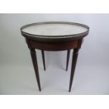 Mahogany Marble Topped Table with Brass Gallery Raised on Fluted Legs - 70cm High x 60cm Diameter