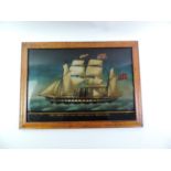 Reverse Painting on Glass in Walnut Frame - The Iron Steam Ship Great Britain - Visible Picture 40cm
