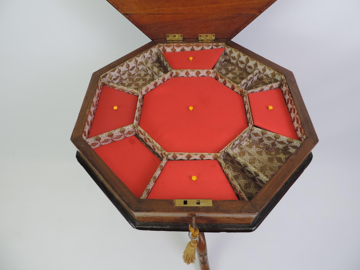 Victorian Trumpet Work Box with Chessboard Top and Fitted Interior - 73cm High - Image 4 of 5