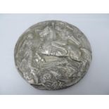 Unmarked White Metal Plaque - St George Slaying the Dragon - 13cm Diameter