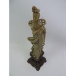 19th Century Oriental Stone Figure on Marble Base - 32cm High