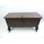 Carved Oak Coffer - 97cm Wide x 38cm Deep x 51cm High