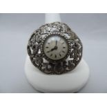 Silver Watch Mounted in Numbered Brooch - Heard Running - 4cm Diameter - Total weight 18.5gms