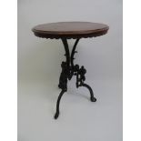 Victorian Cast Iron Pub Table with Later Mahogany Top - 68cm High