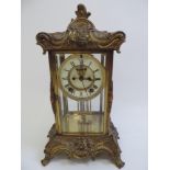 Gilt Mantel Clock with Key - Seen Running