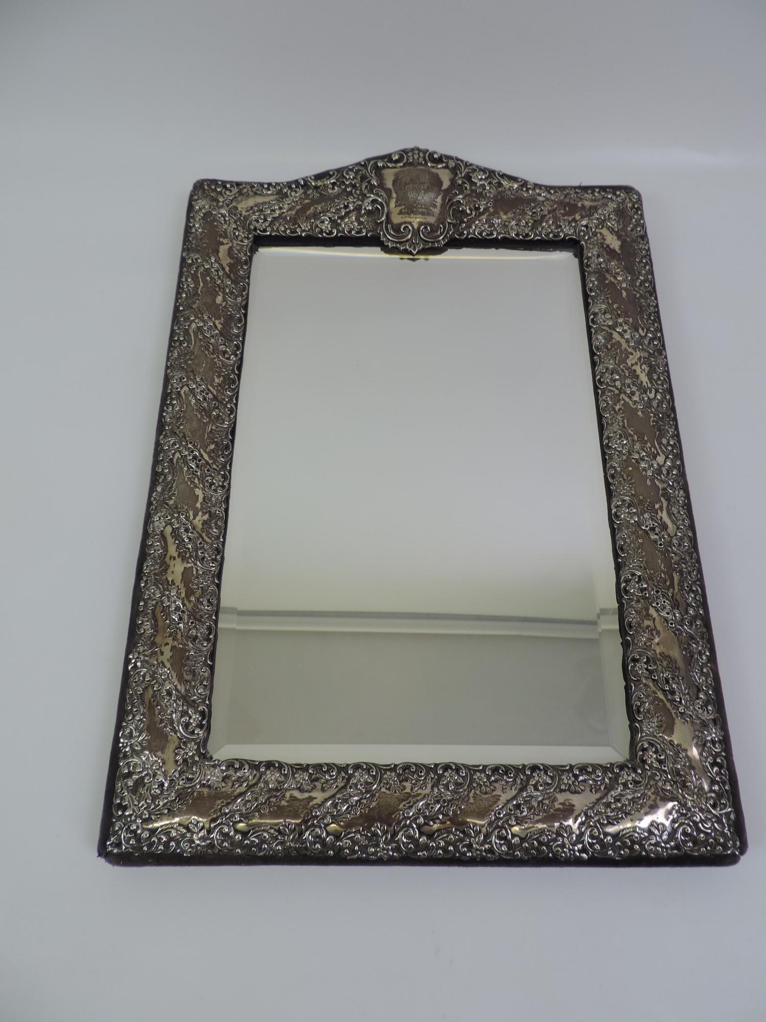 Bevel Edged Mirror in Silver Mounted Frame - 53cm High x 35cm Wide