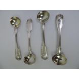 4x Silver Salt/Condiment Fiddle Thread and Shell Pattern Spoons - W M Eley 1828 - 116gms