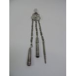 Silver Chatelaine with 3x Silver Attachments - Needle Case, Pencil Holder and Propelling Pencil -
