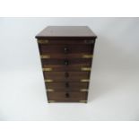 Mahogany Bank of Five Drawers with Brass Mounts - 45cm High x 28cm Wide x 30cm Deep