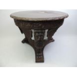 Profusely Carved Oak Table on Three Stylised Lion Supports - 100cm Diameter x 70cm High - One
