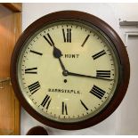 Victorian Schoolroom Wall Clock - H P Hunt, Barnstaple - 35cm Dial - Heard Running with Key