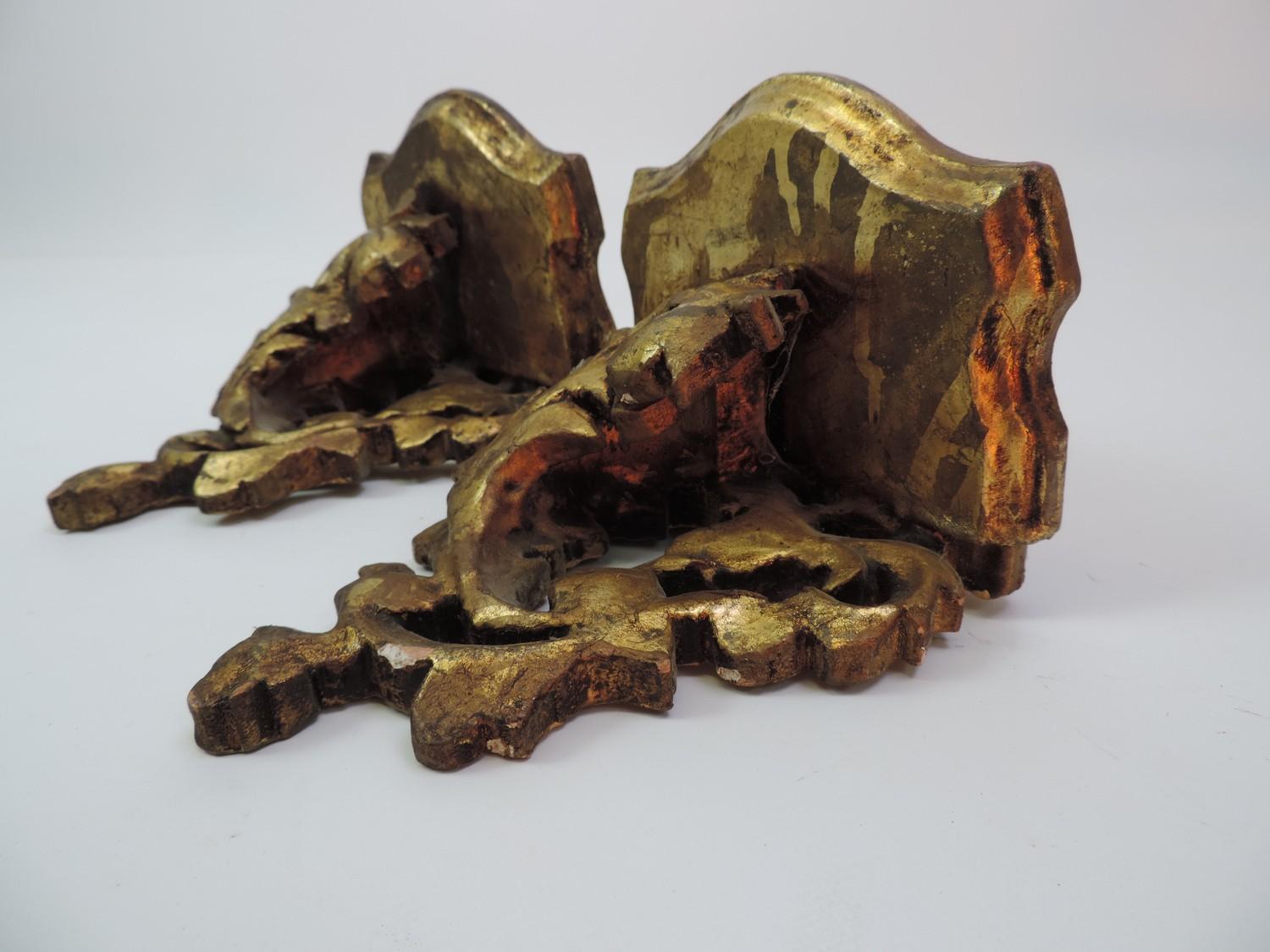 Pair of Carved Wood Gilt Wall Brackets - 15.5cm High - Image 2 of 3