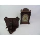 Oak Brass Faced Chiming Bracket Clock with Bracket - Clock 40cm High