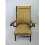 Victorian Mahogany Folding Campaign Chair with Brass Casters