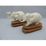 Pair of Carved Ivory Elephants - 10cm Long - One has Repairs to Both Tusks