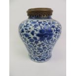 Chinese Vase with Blue Floral Decoration - 36cm High - Damages