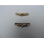 2x Victorian Gold Brooches with Pearls - One Marked 15k - 4.1gms