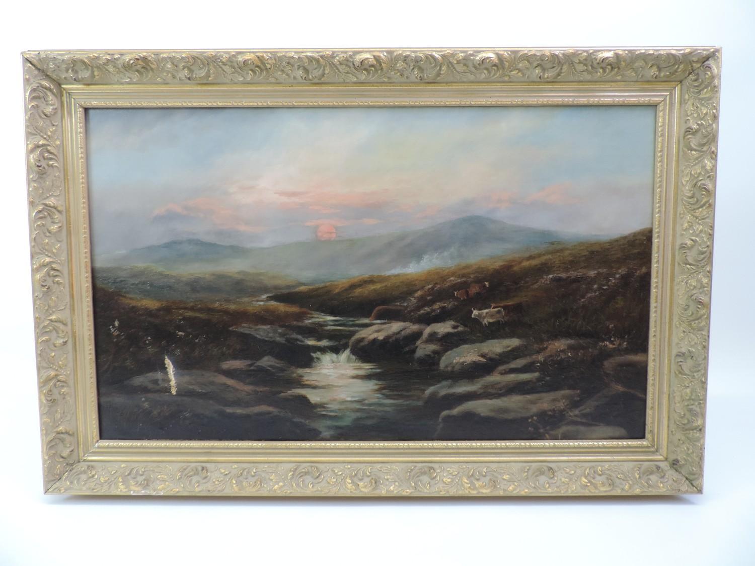 Gilt Framed Oil on Canvas - Moorland Scene - Visible Picture 75cm x 45cm