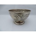 Silver Bowl with Floral Decoration - Two Vacant Cartouche - 205gms - 9.5cm High x 14.5cm Diameter