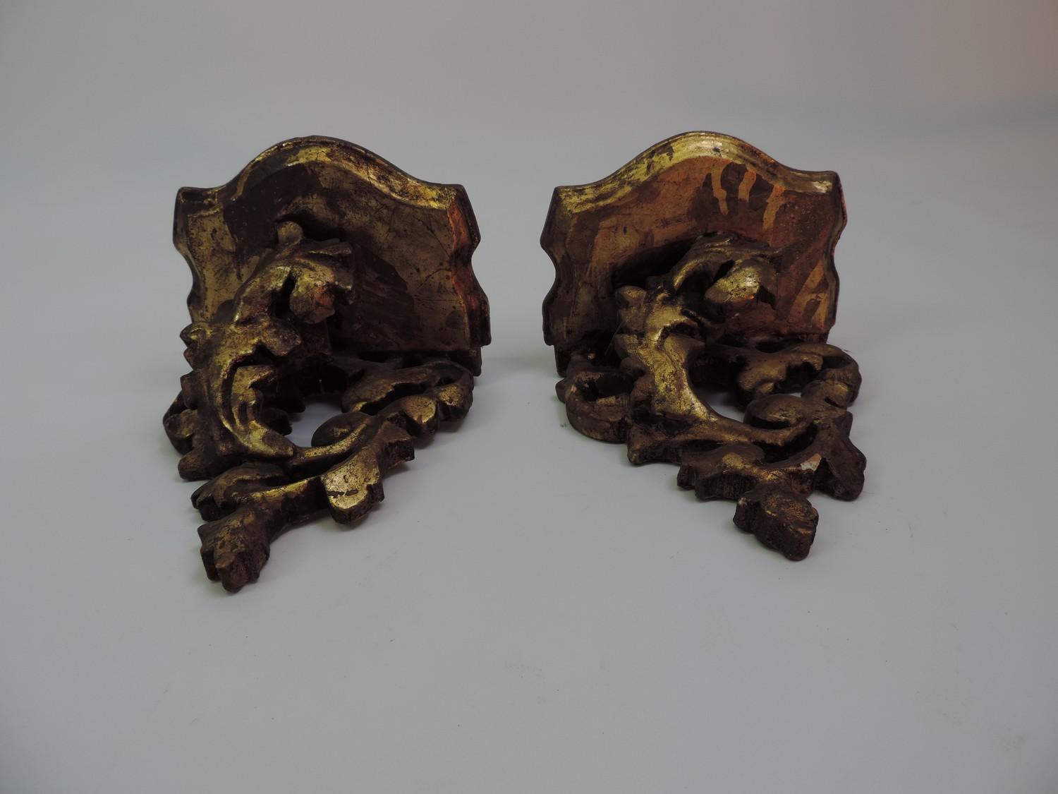 Pair of Carved Wood Gilt Wall Brackets - 15.5cm High