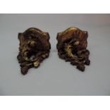 Pair of Carved Wood Gilt Wall Brackets - 15.5cm High