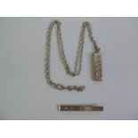 Silver Ingot on Silver Chain Together with a Silver Tie Pin - Chain Length 80cm - Total Weight 51.