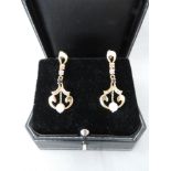 Pair of 18ct Gold Diamond and Pearl Drop Earrings