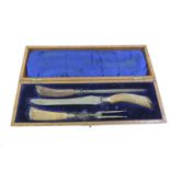 Cased Silver Mounted Horn Handled Carving Set