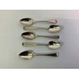 Set of 5x Silver Teaspoons with Bright Cut Decoration - Hallmarks Rubbed - 48gms